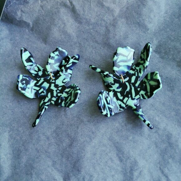 Lele Sadoughi Small Paper Lily Green Earrings fashion - Picture 4 of 5